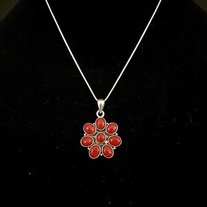 Elegant Red Coral Flower Pendant Necklace